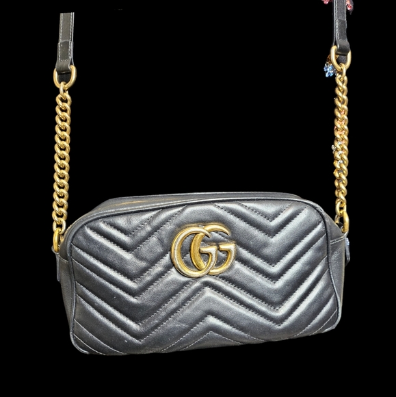 Gucci Handbags - Gucci Black Marmont Gold Hardware Large Crossbody Bag Purse